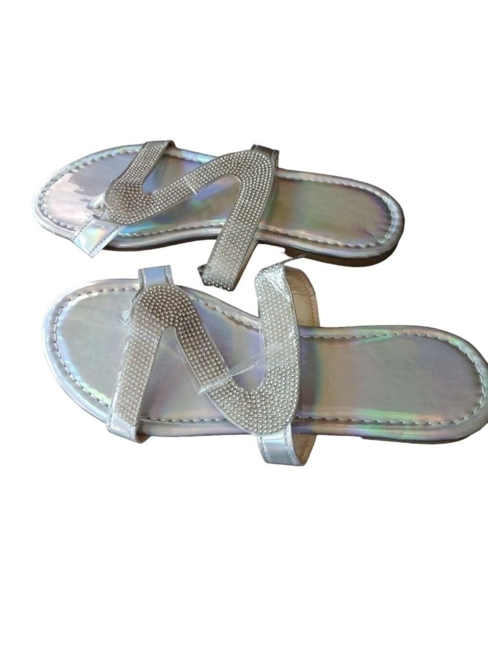 Silver Rhinestone Z Shaped Sandals Womens Size 38